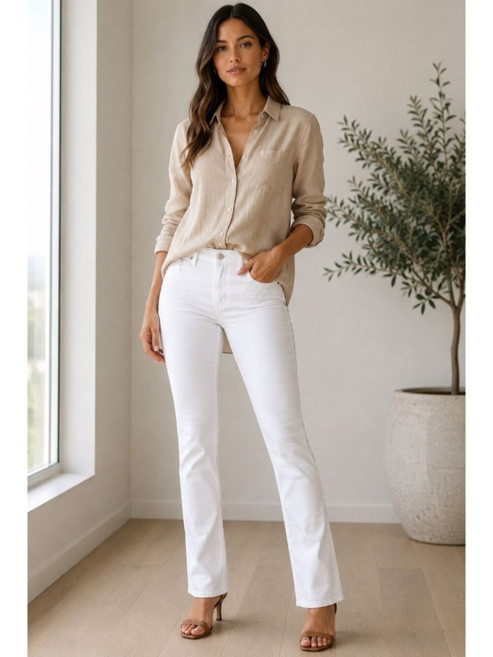 Coastal Chic Capsule Wardrobe 7 For All Mankind Kimmie Straight White Jeans 34